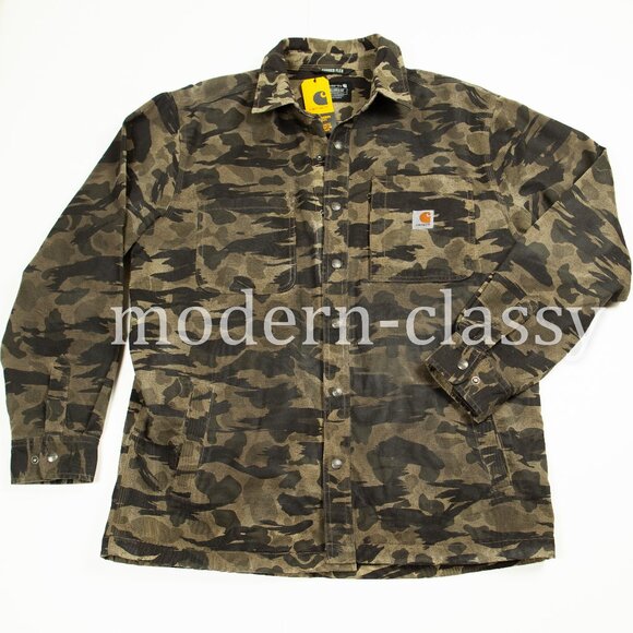 Carhartt RUGGED FLEX® Tin Cloth Canvas Fleece-Lined Snap-Front Camo Jac RP $300 - Picture 1 of 10